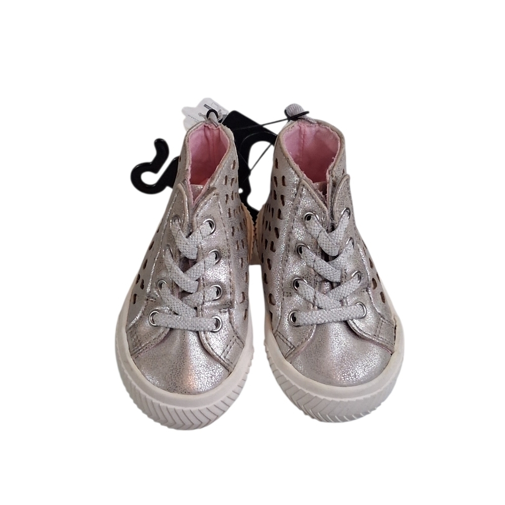 Wonder Works Stylish Silver High Top Baby Sneakers Size 2